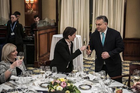 Orbán Viktor miniszterelnök és Ana Brnabic szerb miniszterelnök a budapesti Gundel étteremben 2018. február 8-án este.