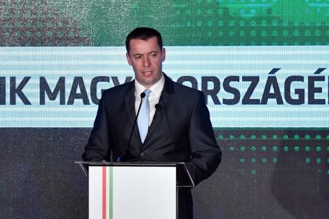 Sneider Tamás, a Jobbik elnöke a párt évadnyitó rendezvényén a budapesti Dürer Kertben 2019. február 2-án.
