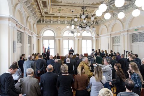 A vörösiszapper megismételt elsőfokú eljárásának ítélethirdetése a Győri Törvényszék tárgyalótermében 2019. február 4-én.