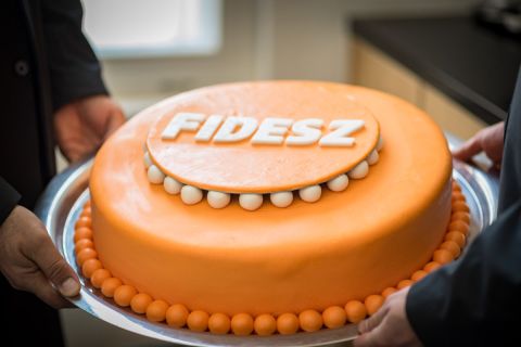 Torta a Fidesz 31. születésnapi ünnepségén a Fidesz Lendvay utcai székházában 2019. március 30-án.