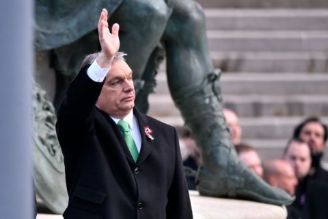 Orbán Viktor miniszterelnök az 1848/49-es forradalom és szabadságharc emléknapja alkalmából tartott állami ünnepségen a Múzeumkertben 2019. március 15-én.