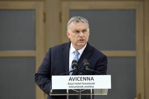 Orbán Viktor miniszterelnök beszédet mond az Avicenna Közel-Kelet Kutatások Intézete épületének avatásán Piliscsabán 2019. április 9-én.