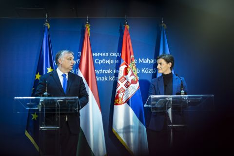Orbán Viktor miniszterelnök és Ana Brnabic szerb kormányfő sajtótájékoztatót tart az ötödik magyar-szerb kormányzati csúcstalálkozón Szabadkán, a Vajdaságban 2019. április 15-én.