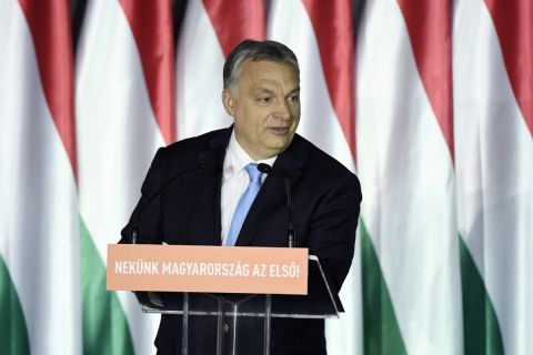 Orbán Viktor miniszterelnök beszédet mond a Parlamenti Szalon című rendezvényen a Bálna Budapest rendezvényközpontban 2019. április 5-én.