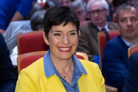 Dobrev Klára, a Demokratikus Koalíció EP-listavezetője, Gyurcsány Ferenc felesége a DK európai parlamenti kampánynyitó rendezvényén a Budapest Kongresszusi Központban 2019. április 14-én.