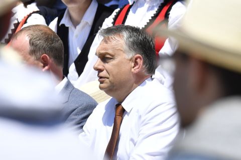 Orbán Viktor miniszterelnök (k) a nemzeti összetartozás napján tartott ünnepségen Sátoraljaújhelyen, Rákóczi Tábor és Rendezvényközpontban 2019. június 4-én.