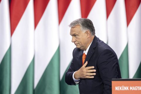Orbán Viktor miniszterelnök, a párt újraválasztott elnöke a Fidesz tisztújító kongresszusán a BOK Sportcsarnokban, Budapesten 2019. szeptember 29-én.