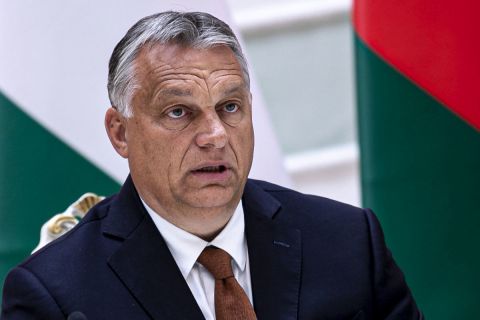 Orbán Viktor miniszterelnök Aljakszandr Lukasenka fehérorosz elnökkel közösen tartott sajtótájékoztatóján Minszkben 2020. június 5-én.