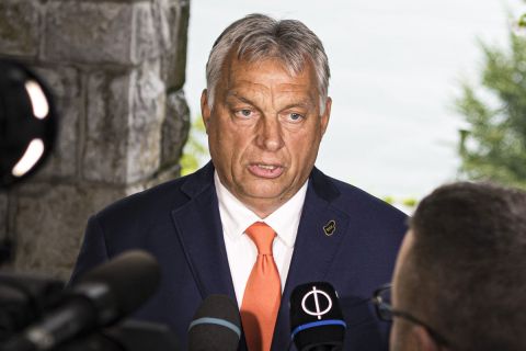 Orbán Viktor miniszterelnök nyilatkozik a sajtónak a 15. Bledi Stratégiai Fórumon 2020. augusztus 31-én.