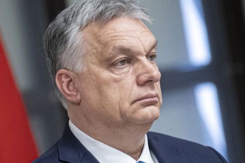 Orbán Viktor miniszterelnök a Türk Tanács ülésén vesz részt a járványhelyzetre való tekintettel online, videokonferencia formájában Budapesten, a Karmelita kolostorban 2021. március 31-én.