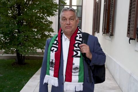 Orbán Viktor a Magyarország-Albánia világbajnoki selejtezőmérkőzés napján.
