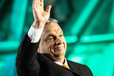 Orbán Viktor miniszterelnök, a Fidesz elnöke győzelmi beszédet mond a Fidesz-KDNP eredményváró rendezvényén, a Bálnában az országgyűlési választás és gyermekvédelmi népszavazás napján, 2022. április 3-án.