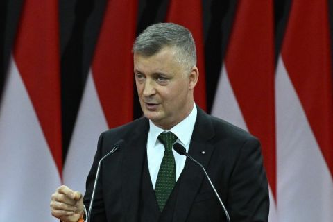 Kubatov Gábor, a Fidesz ügyvezető alelnöke beszédet mond a Fidesz - Magyar Polgári Szövetség tisztújító kongresszusán a Hungexpón 2023. november 18-án.