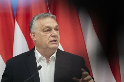 Orbán Viktor miniszterelnök beszédet mond az éves nagyköveti értekezleten a Külgazdasági és Külügyminisztériumban 2024. március 5-én.