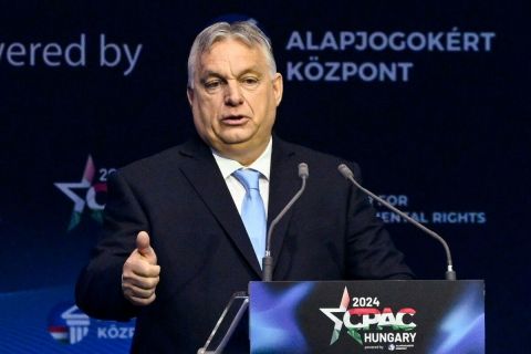 Orbán Viktor miniszterelnök beszédet mond a kétnapos Konzervatív Politikai Akció Konferencia (CPAC Hungary) első napján a Millenárison 2024. április 25-én.