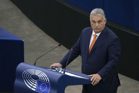 Orbán Viktor miniszterelnök ismerteti a magyar uniós elnökség programját az Európai Parlament ülésén Strasbourgban 2024. október 9-én.