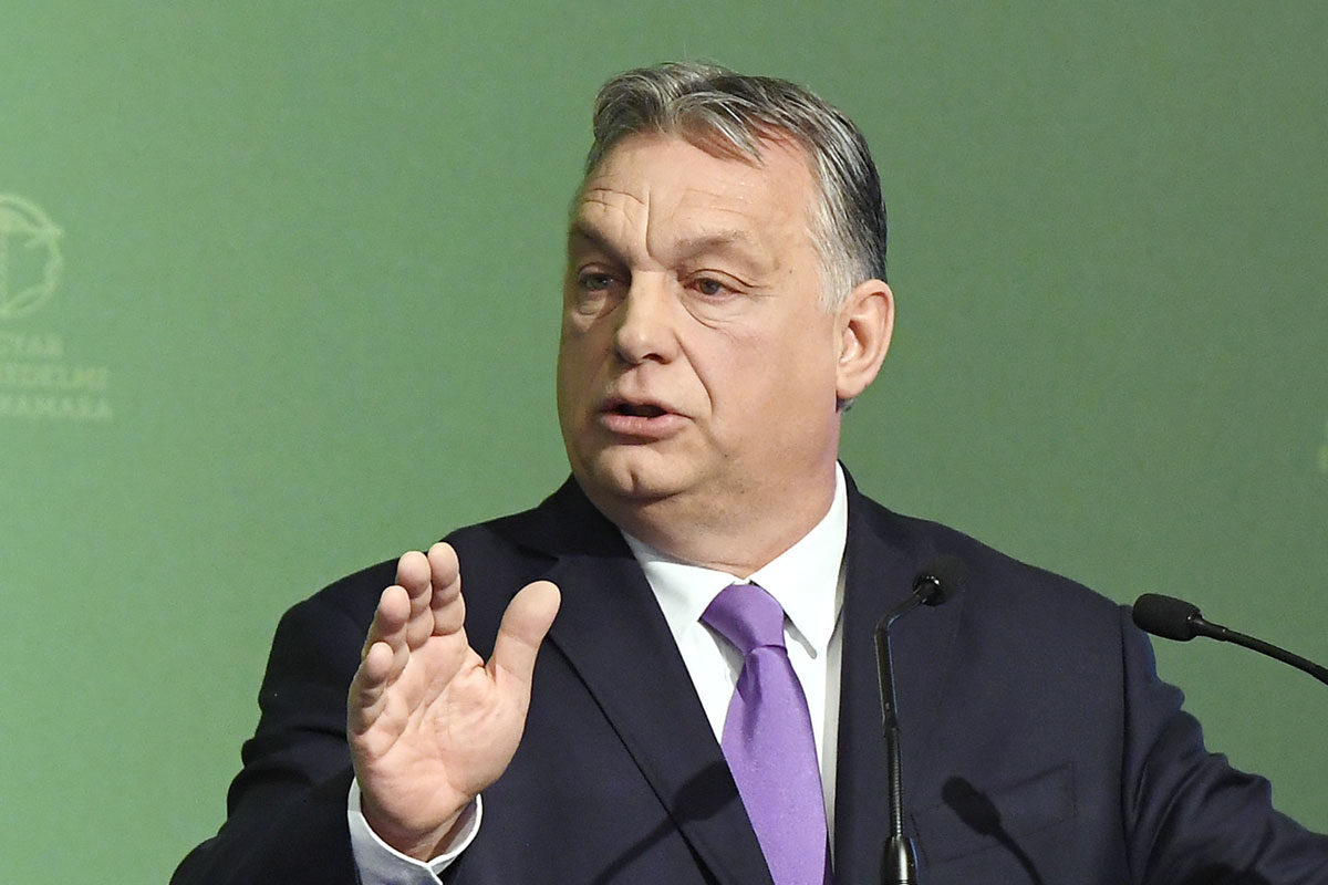 Orbán Viktor miniszterelnök beszédet mond a Magyar Kereskedelmi és Iparkamara (MKIK) gazdasági évnyitóján az Intercontinental Budapest szállóban 2020. március 10-én.