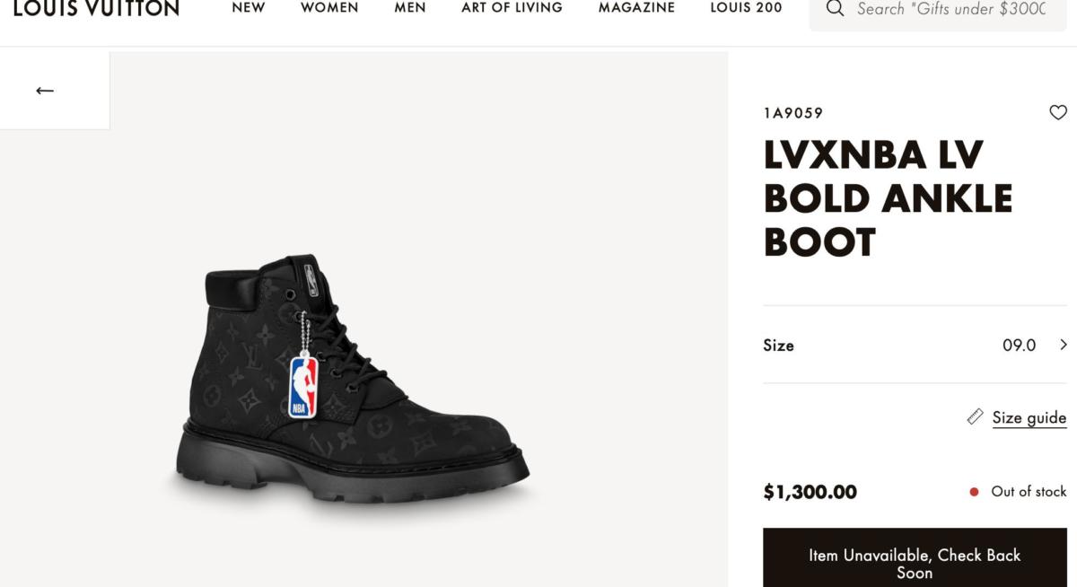 Az LVxNBA LV Bold Ankle Boot ára a Louis Vuitton honlapján.