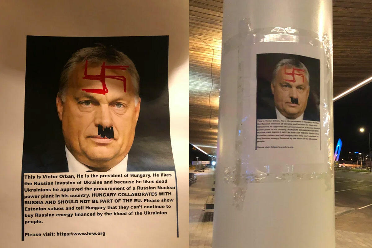 Hitler-bajszos, horogkeresztes Orbán Viktor-fotókat tettek ki Tallinnban