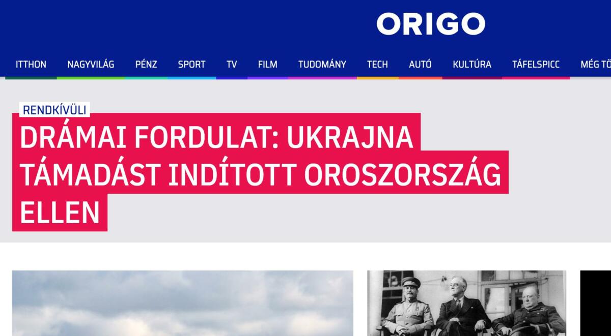 Párhuzamos valóságok az Origo kormányportál címlapján 2022. október 20-án.