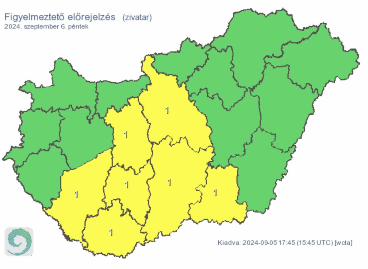 Veszélyjelzés zivatarok miatt péntekre.