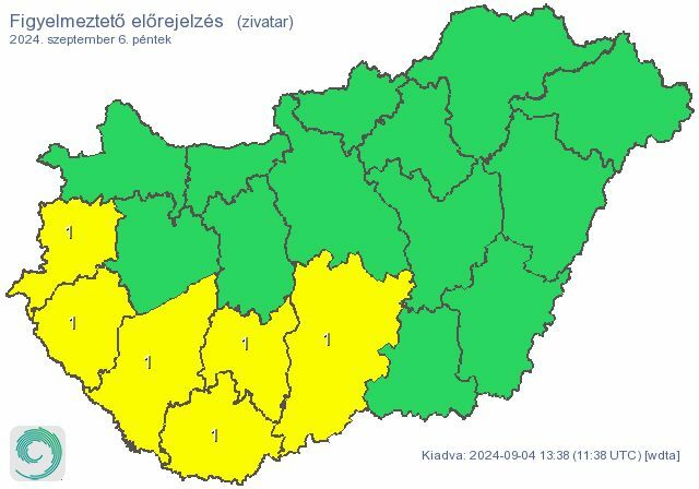 Veszélyjelzés zivatarok miatt.