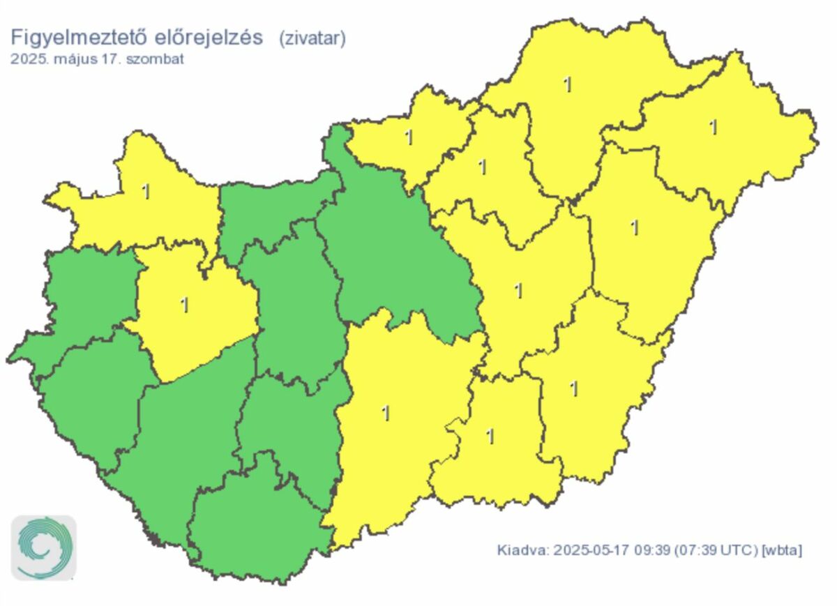 Zivatarra vonatkozó figyelmeztetések szombatra.