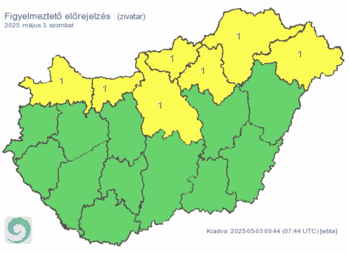 Figyelmeztető előrejelzés zivatarok miatt szombatra.