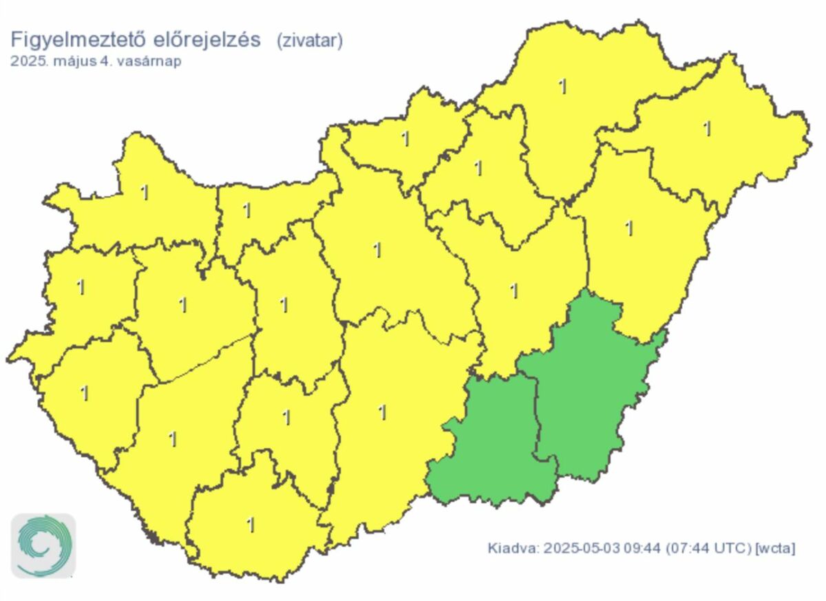 Figyelmeztető előrejelzés zivatarok miatt vasárnapra.