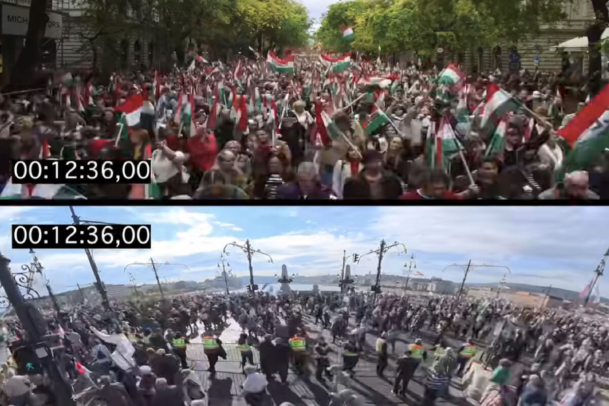 Kínos! Újabb bizonyíték került elő arról, hogy a Békementen sokkal kevesebben voltak, mint a tiszás meneten menet-osszehasonito-video