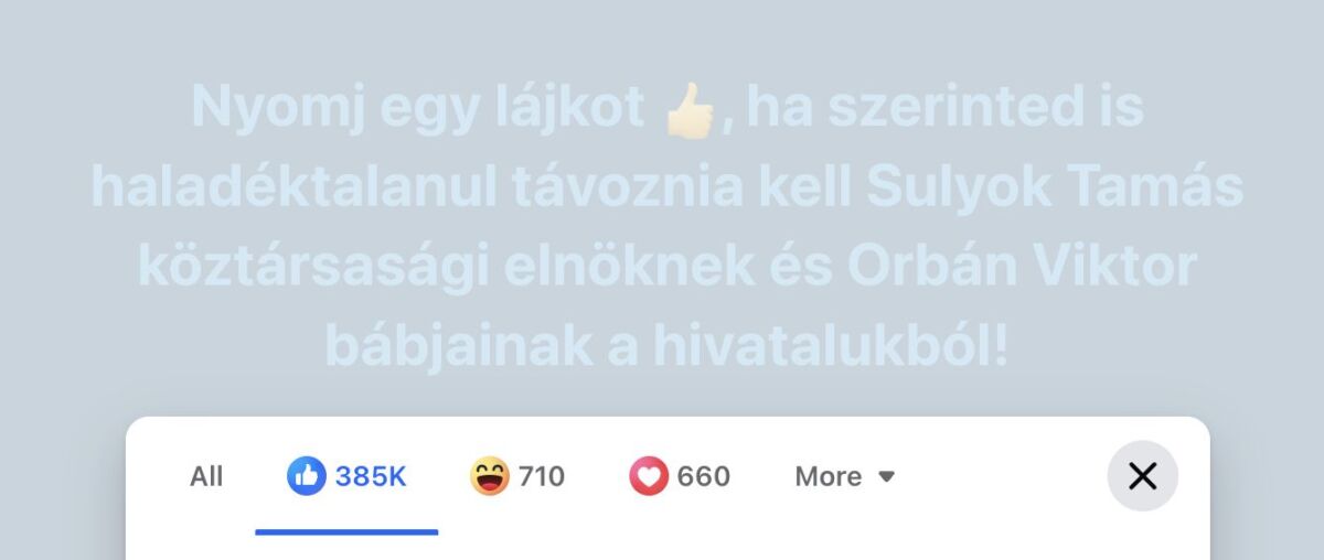 A szavazás állása a Facebookon Sulyok Tamás menesztéséről.