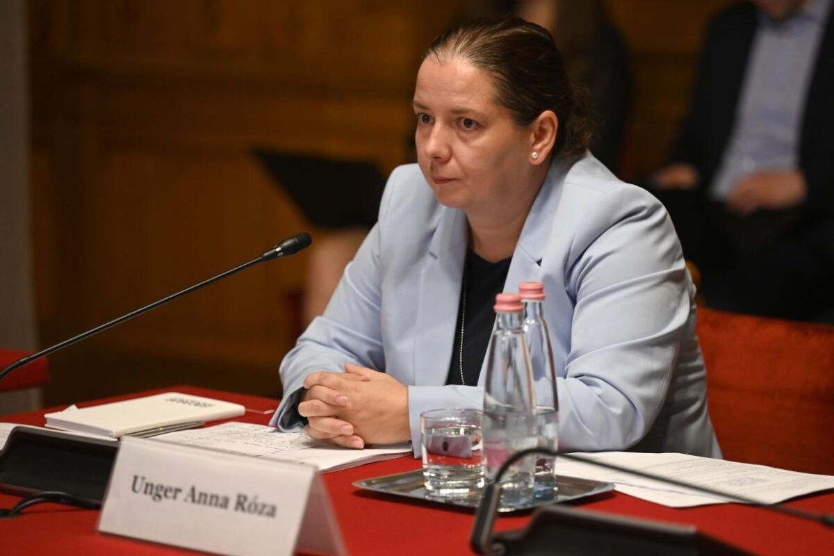 Unger Anna Róza politológus, a Nemzeti Vagyonvisszaszerzési és Vagyonvédelmi Hivatal egyik elnökjelöltje meghallgatásán az Országgyűlés igazságügyi és alkotmányügyi bizottságának ülésén az Országház Apponyi Albert gróf termében 2026. augusztus 25-én.