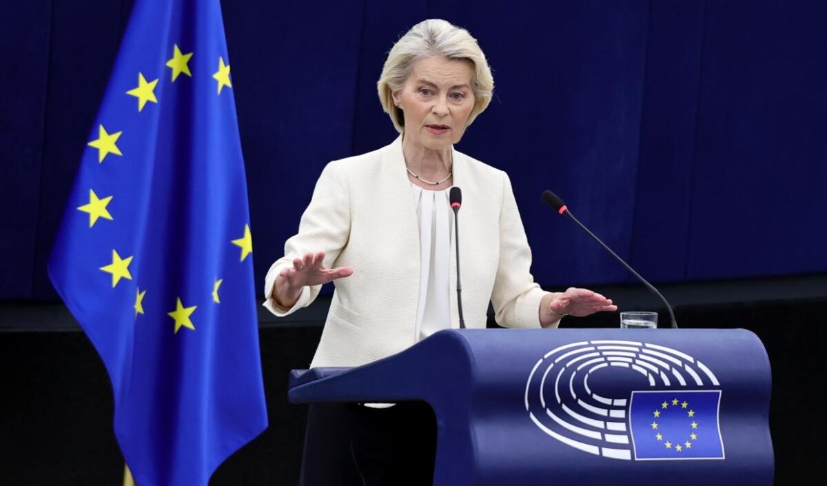 Ursula von der Leyen, az Európai Bizottság elnöke évértékelő beszédet mond az Európai Unió helyzetéről az Európai parlament (EP) strasbourgi plenáris ülésén 2026. szeptember 16-án.